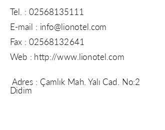 Lion Otel iletiim bilgileri